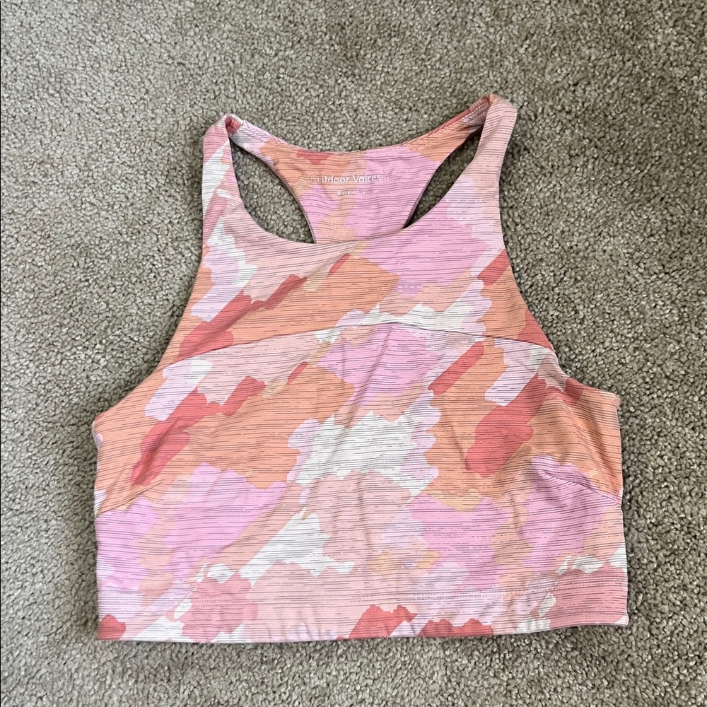 Outdoor Voices Pink White and Orange Camouflage Sports Bra